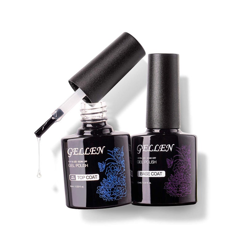 GELLEN Gel Top Coat and Base Coat, 2Pcs No Wipe Gel Nail Polish, Soak Off Nail Lamp Clear Base Top Coat Long Lasting Finish Nail Art Design Home Gel Manicure Kit - Image 1
